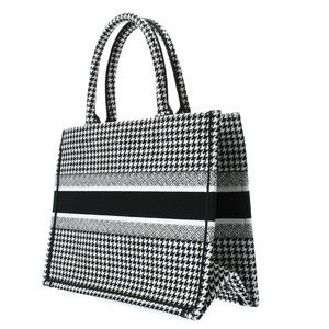 Dior Medium Embroidered Christian Tote  Book Black Houndstooth